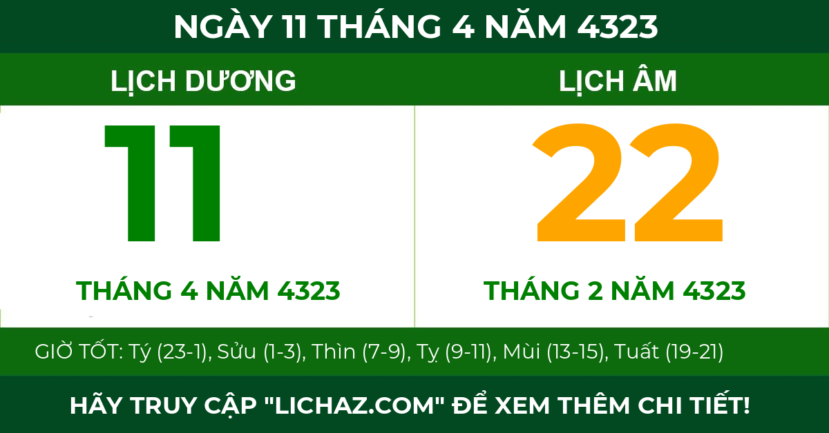 lịch âm ngày 11 tháng 4 năm 4323