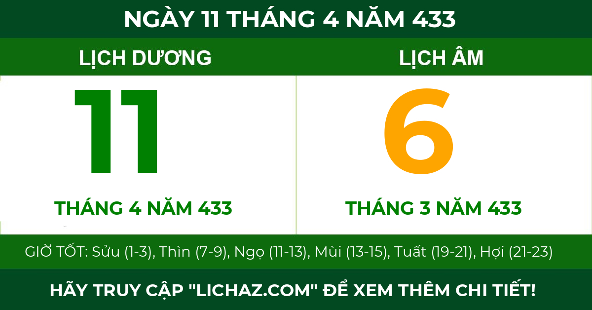 lịch âm ngày 11 tháng 4 năm 433