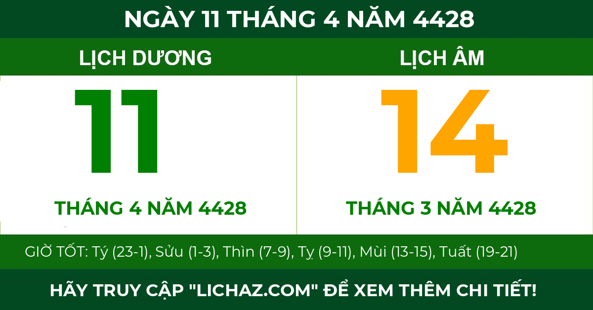 lịch âm ngày 11 tháng 4 năm 4428