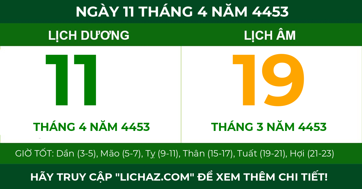 lịch âm ngày 11 tháng 4 năm 4453
