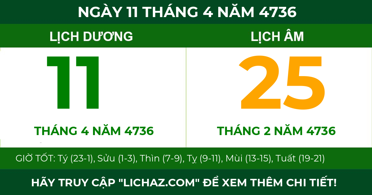 lịch âm ngày 11 tháng 4 năm 4736