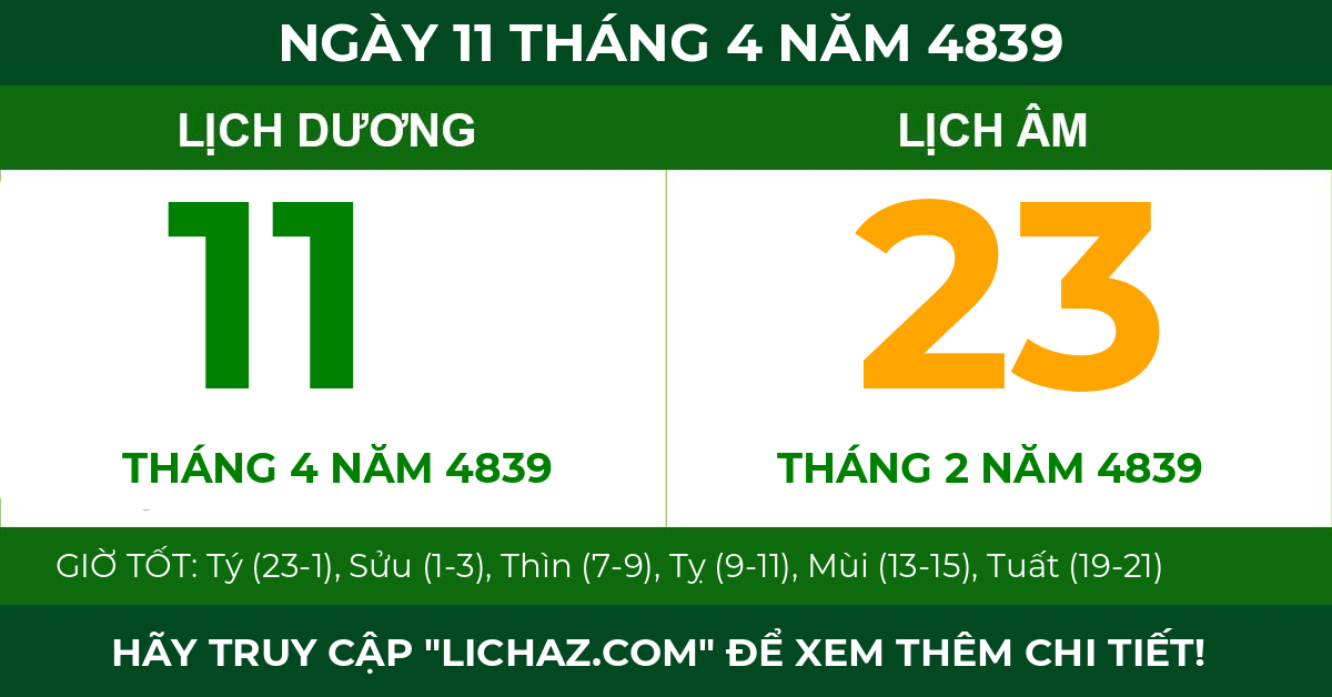 lịch âm ngày 11 tháng 4 năm 4839