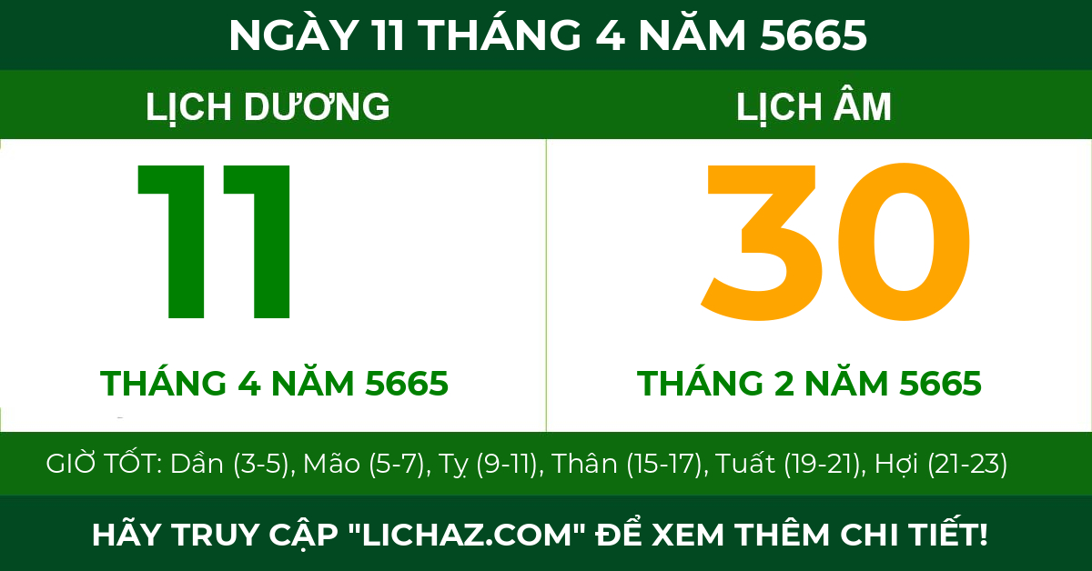lịch âm ngày 11 tháng 4 năm 5665