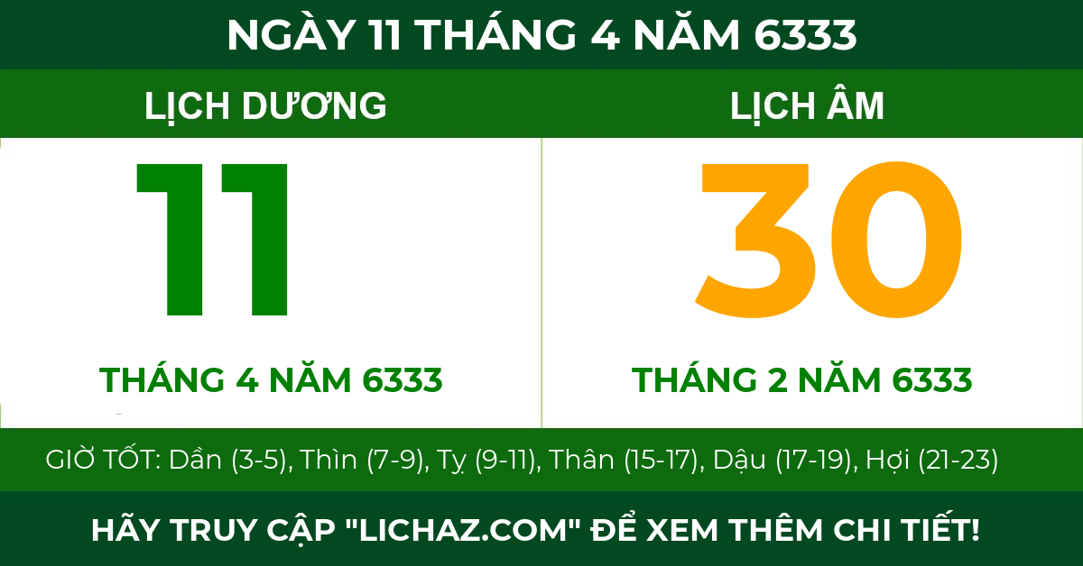 lịch âm ngày 11 tháng 4 năm 6333