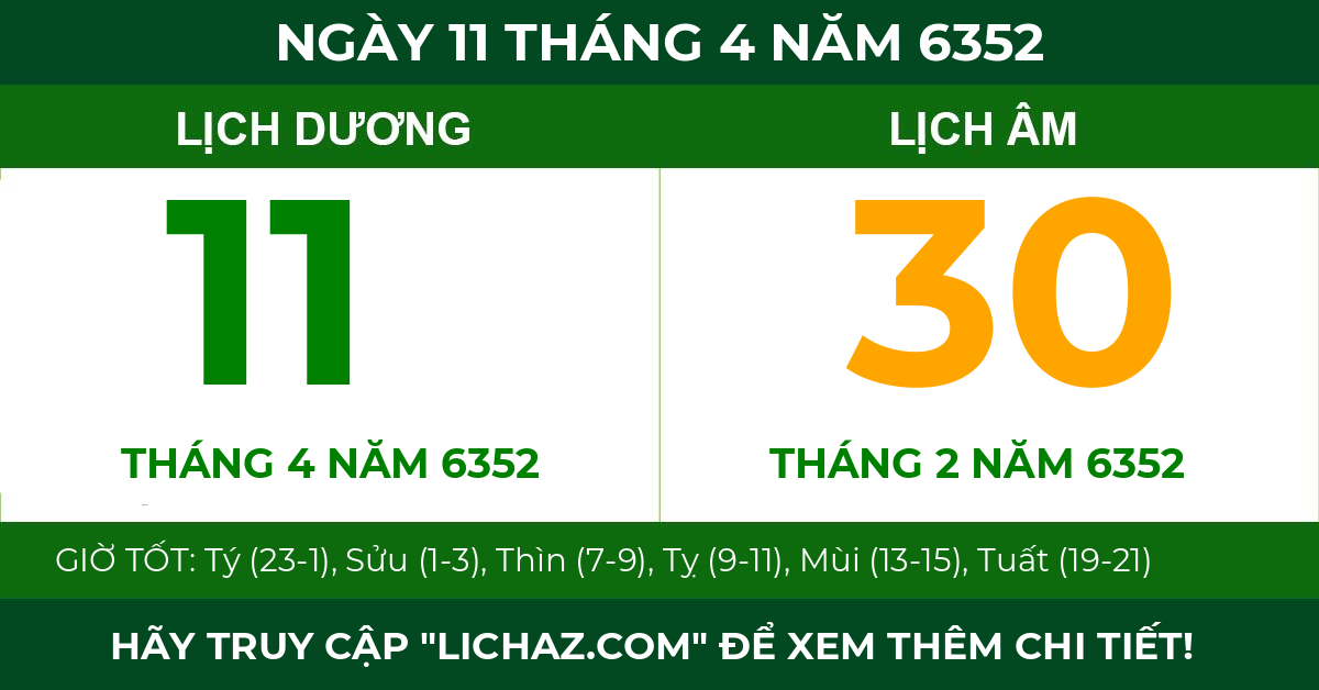 lịch âm ngày 11 tháng 4 năm 6352