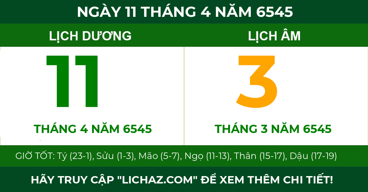 lịch âm ngày 11 tháng 4 năm 6545