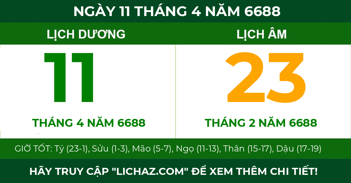 lịch âm ngày 11 tháng 4 năm 6688