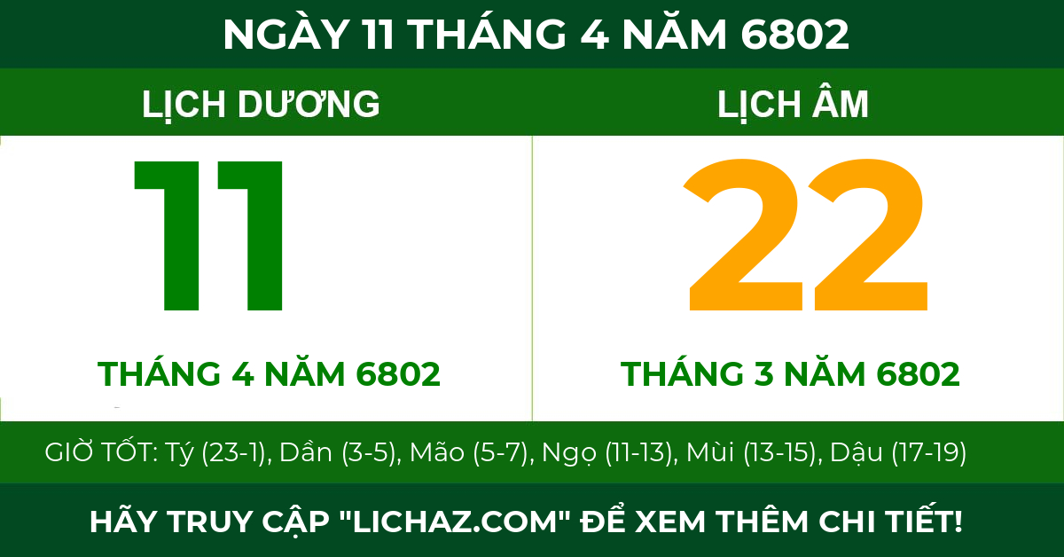 lịch âm ngày 11 tháng 4 năm 6802