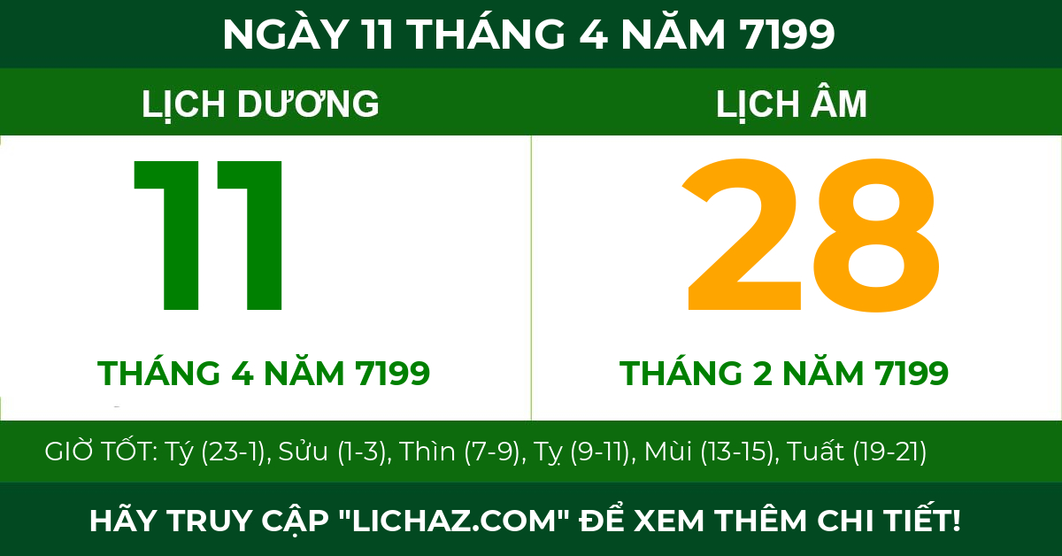 lịch âm ngày 11 tháng 4 năm 7199