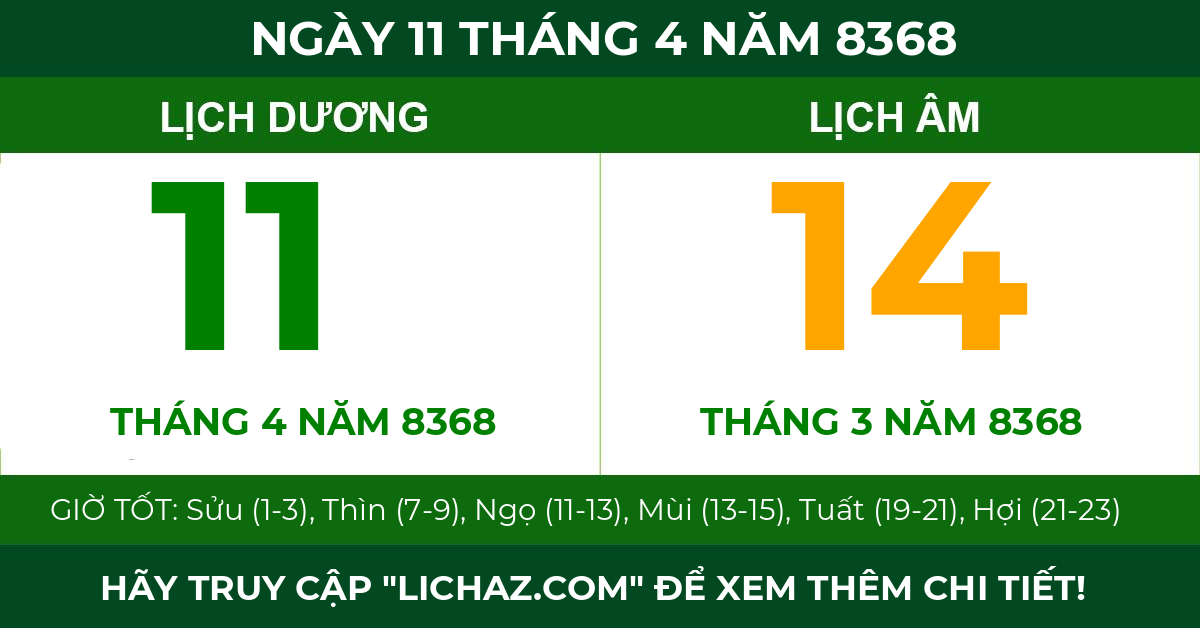lịch âm ngày 11 tháng 4 năm 8368