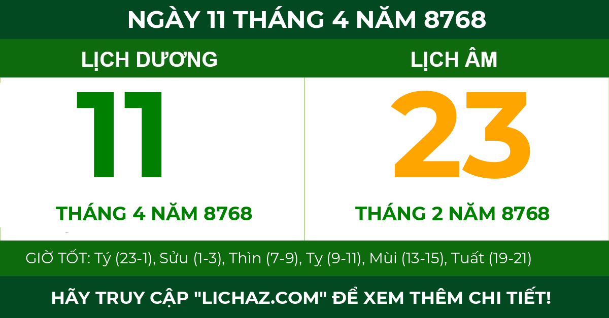 lịch âm ngày 11 tháng 4 năm 8768