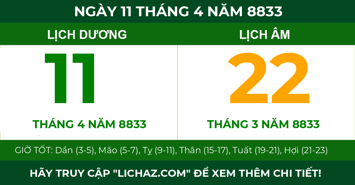 lịch âm ngày 11 tháng 4 năm 8833