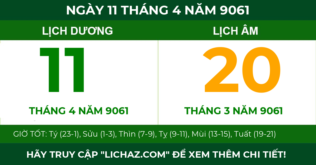 lịch âm ngày 11 tháng 4 năm 9061