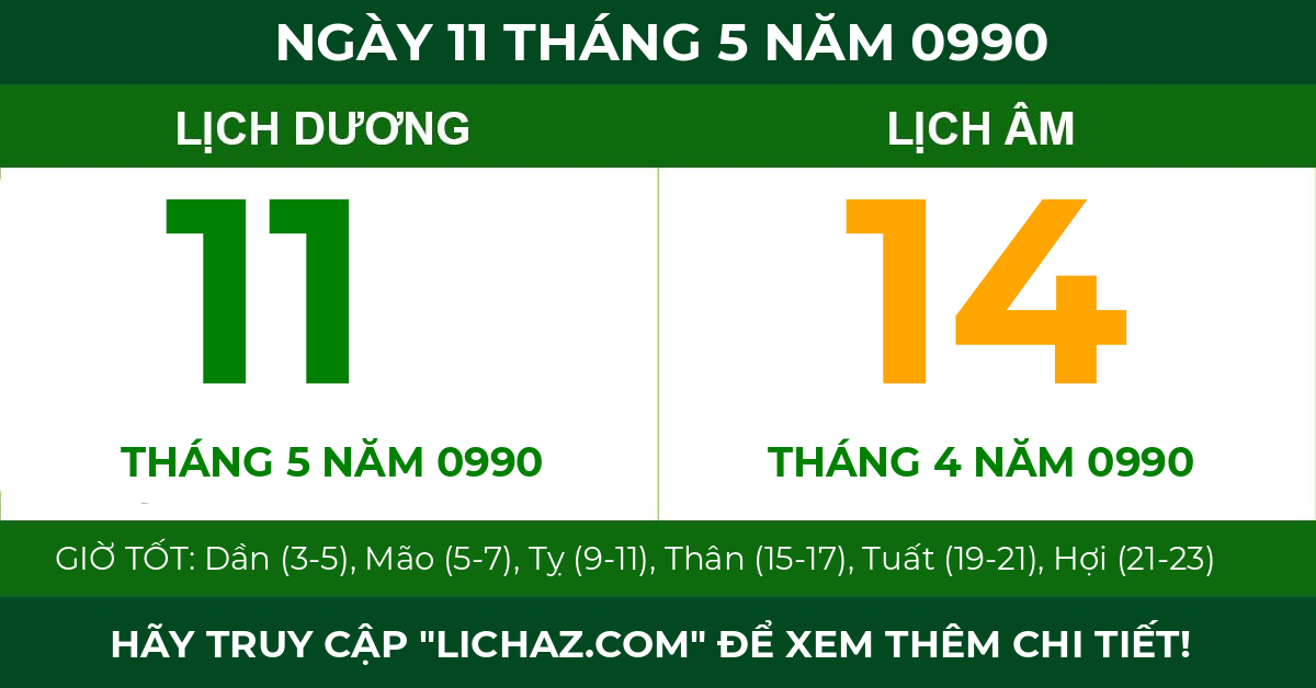 lịch âm ngày 11 tháng 5 năm 0990