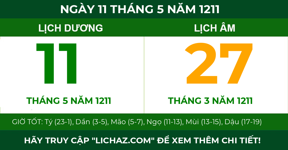 lịch âm ngày 11 tháng 5 năm 1211