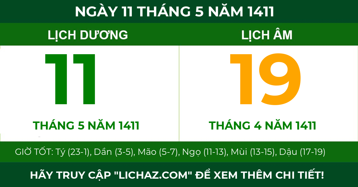 lịch âm ngày 11 tháng 5 năm 1411