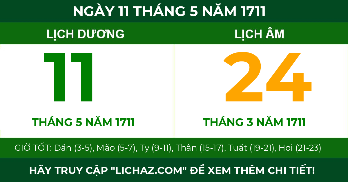 lịch âm ngày 11 tháng 5 năm 1711