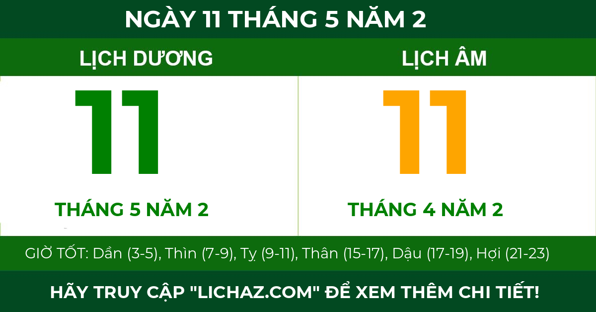 lịch âm ngày 11 tháng 5 năm 2