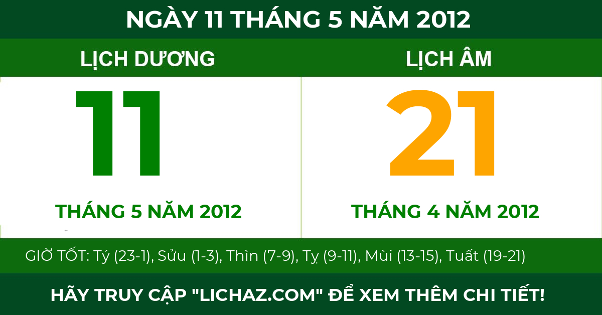 lịch âm ngày 11 tháng 5 năm 2012