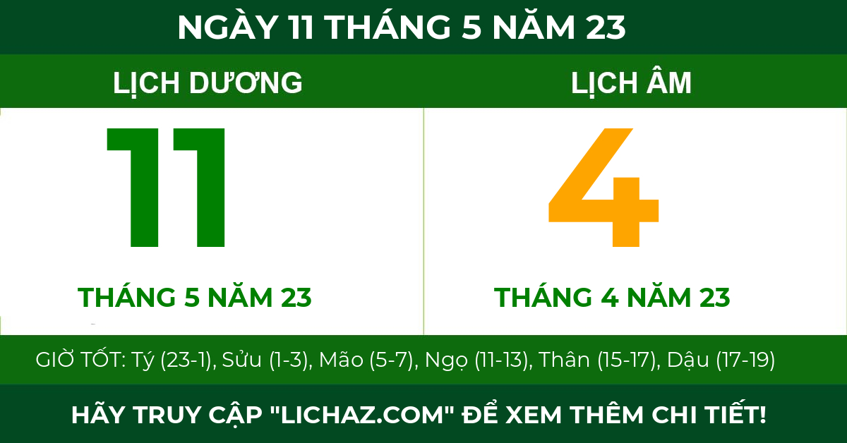 lịch âm ngày 11 tháng 5 năm 23