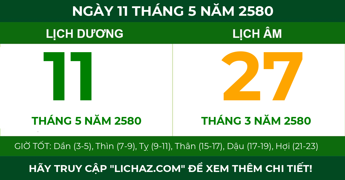 lịch âm ngày 11 tháng 5 năm 2580