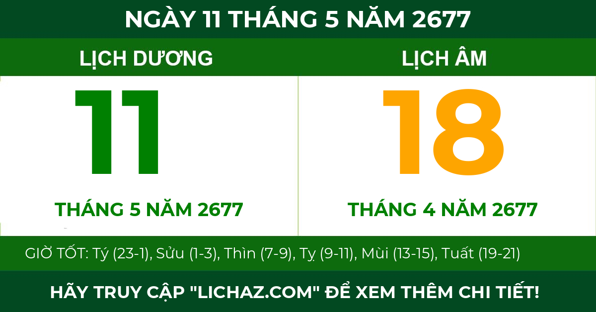 lịch âm ngày 11 tháng 5 năm 2677