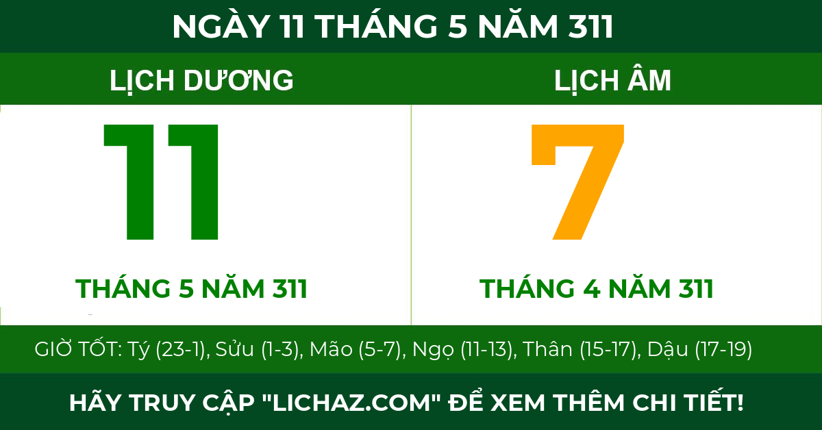 lịch âm ngày 11 tháng 5 năm 311