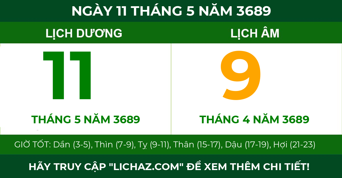 lịch âm ngày 11 tháng 5 năm 3689