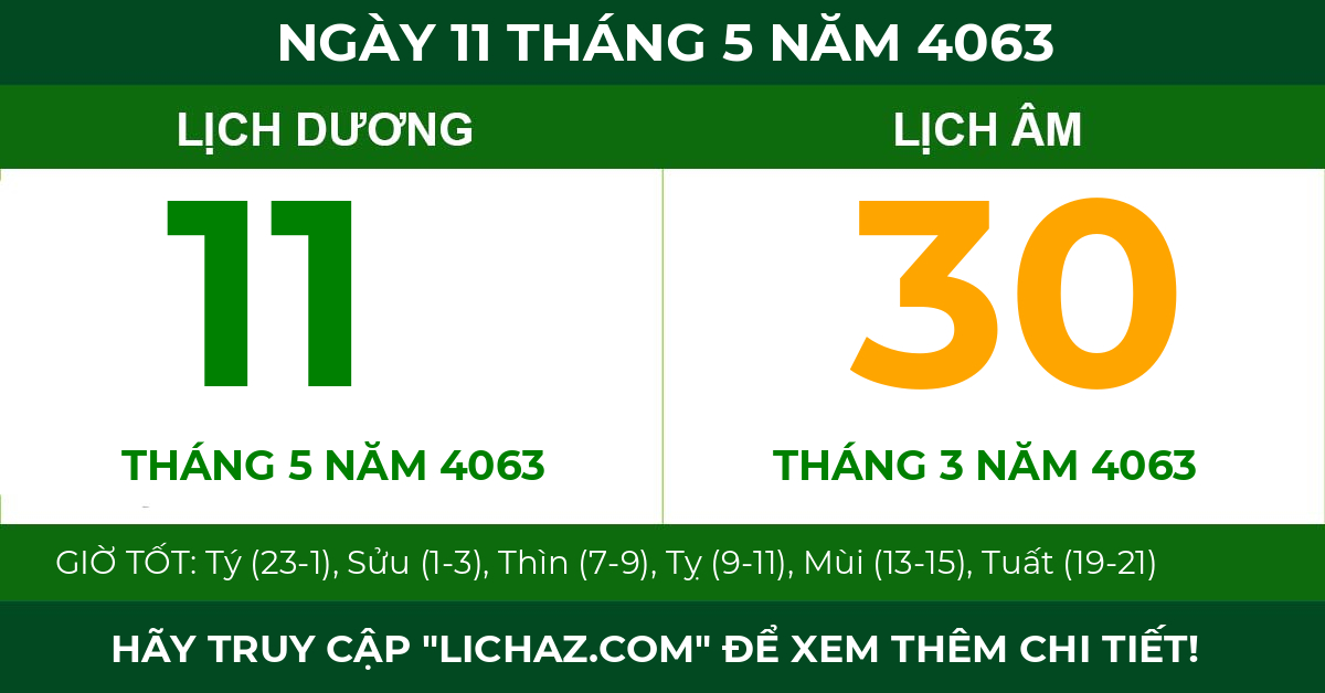 lịch âm ngày 11 tháng 5 năm 4063