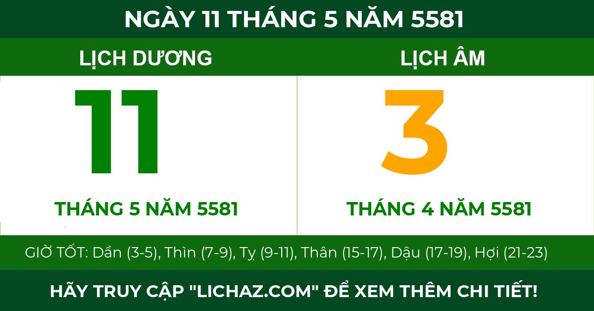 lịch âm ngày 11 tháng 5 năm 5581