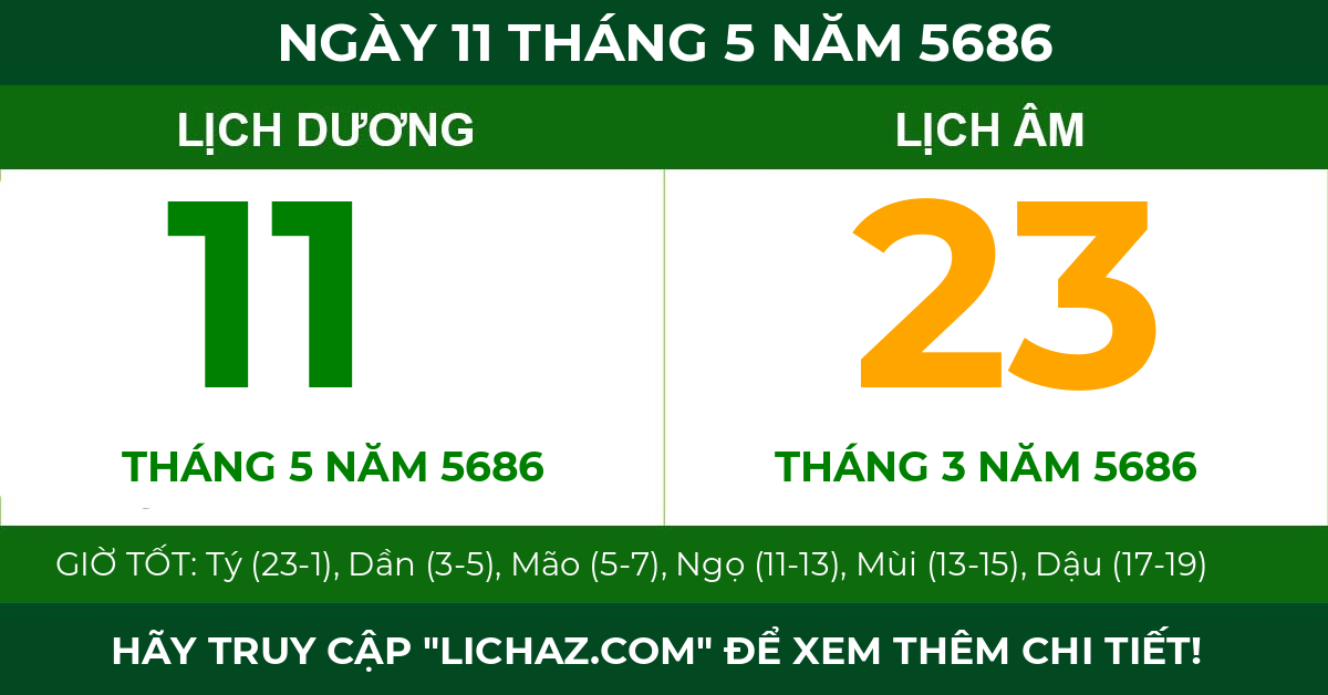 lịch âm ngày 11 tháng 5 năm 5686
