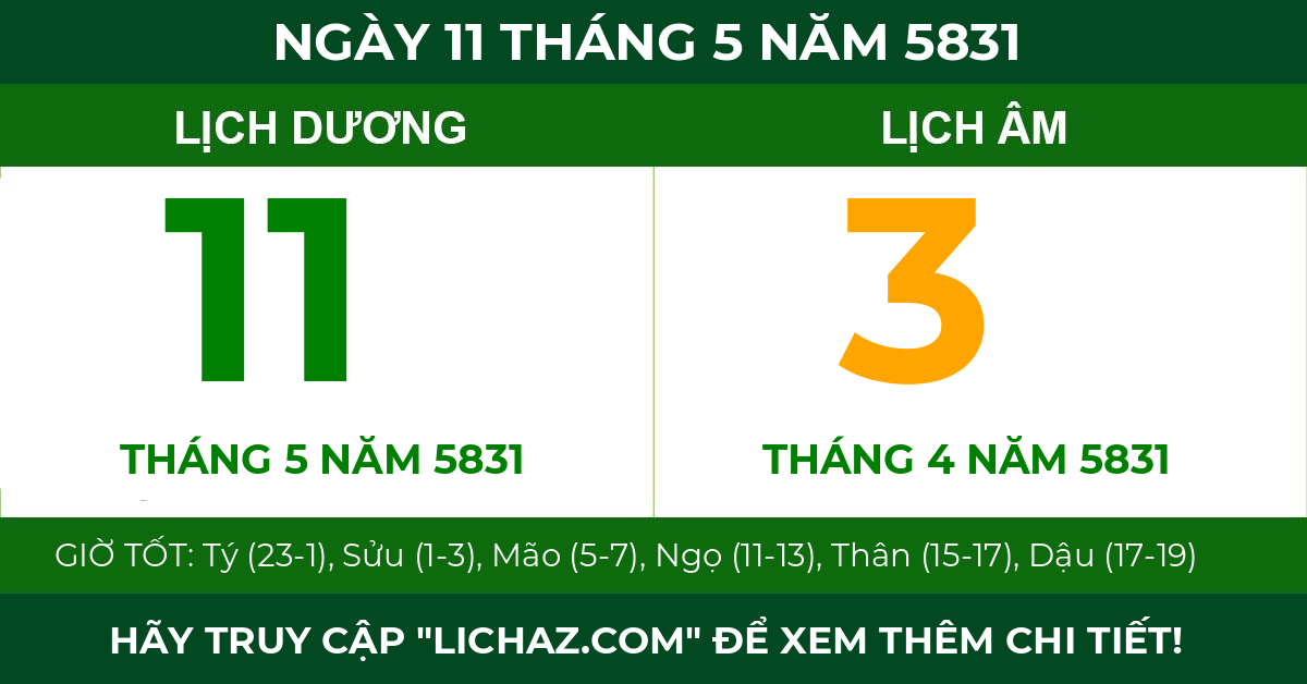lịch âm ngày 11 tháng 5 năm 5831