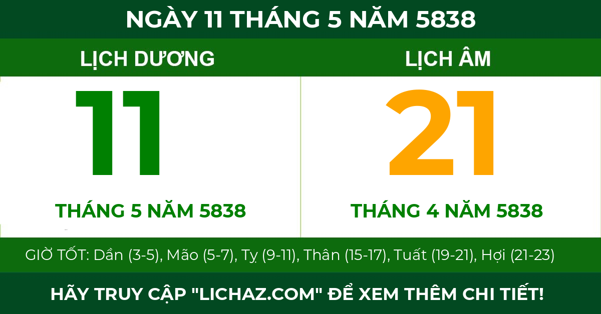 lịch âm ngày 11 tháng 5 năm 5838