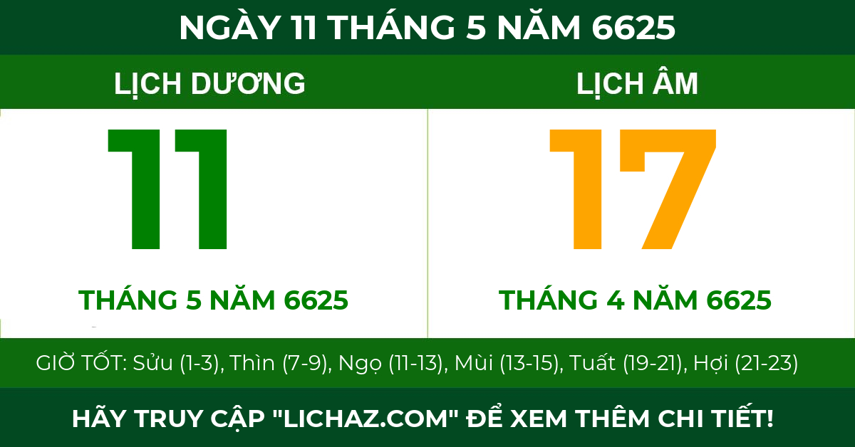 lịch âm ngày 11 tháng 5 năm 6625