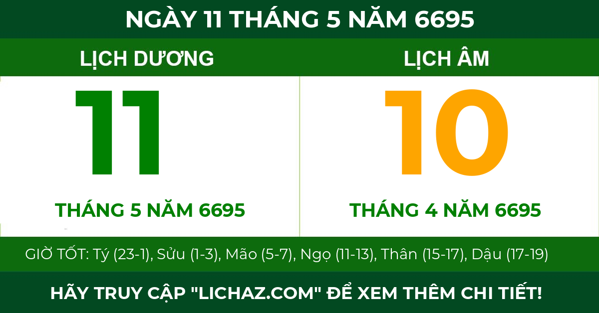lịch âm ngày 11 tháng 5 năm 6695