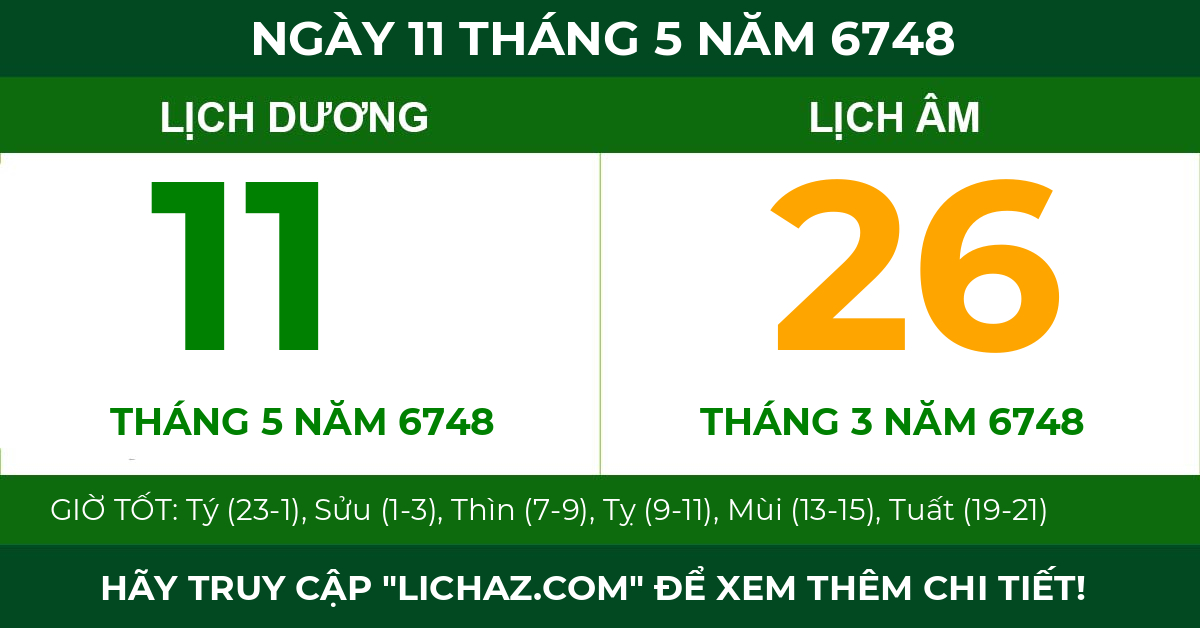 lịch âm ngày 11 tháng 5 năm 6748