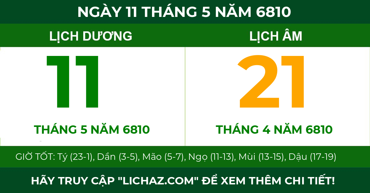 lịch âm ngày 11 tháng 5 năm 6810