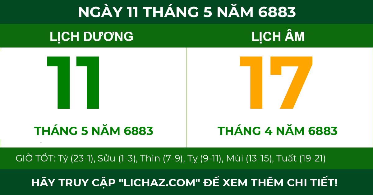 lịch âm ngày 11 tháng 5 năm 6883