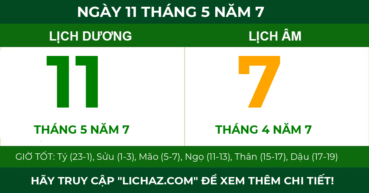 lịch âm ngày 11 tháng 5 năm 7