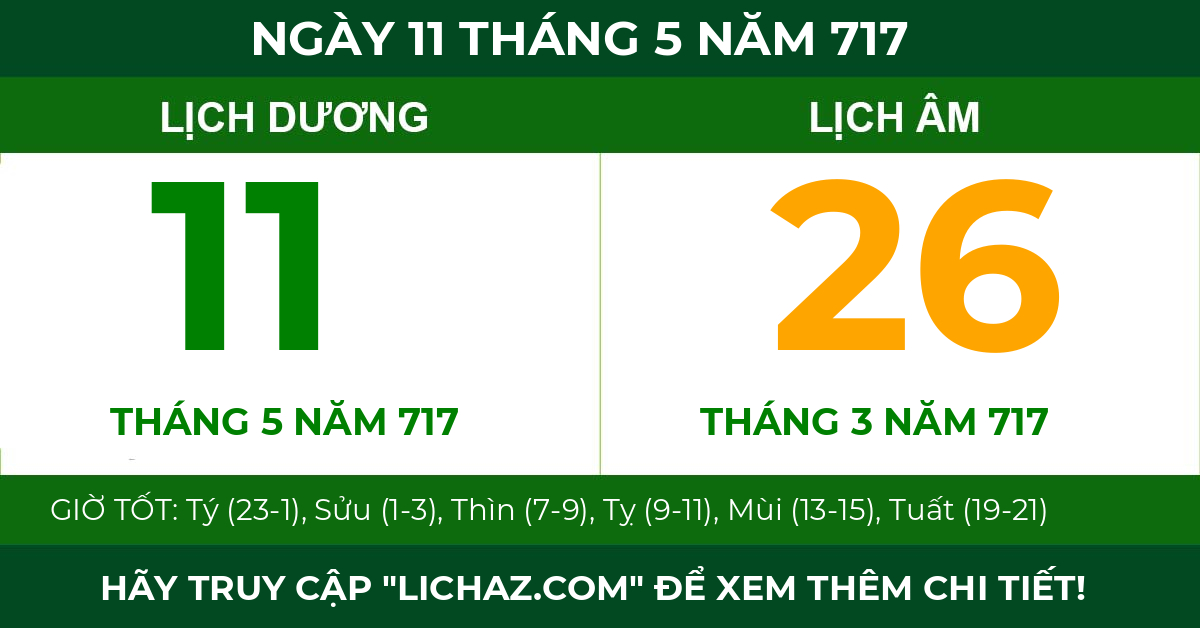 lịch âm ngày 11 tháng 5 năm 717