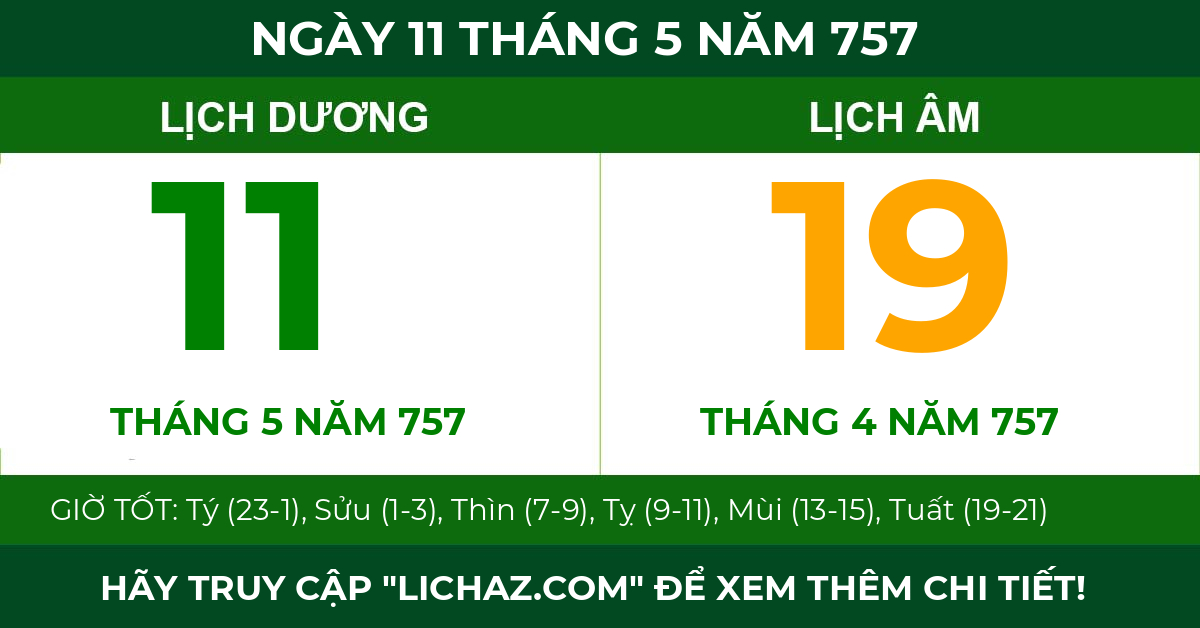 lịch âm ngày 11 tháng 5 năm 757