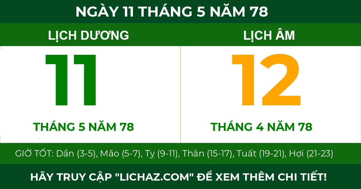 lịch âm ngày 11 tháng 5 năm 78
