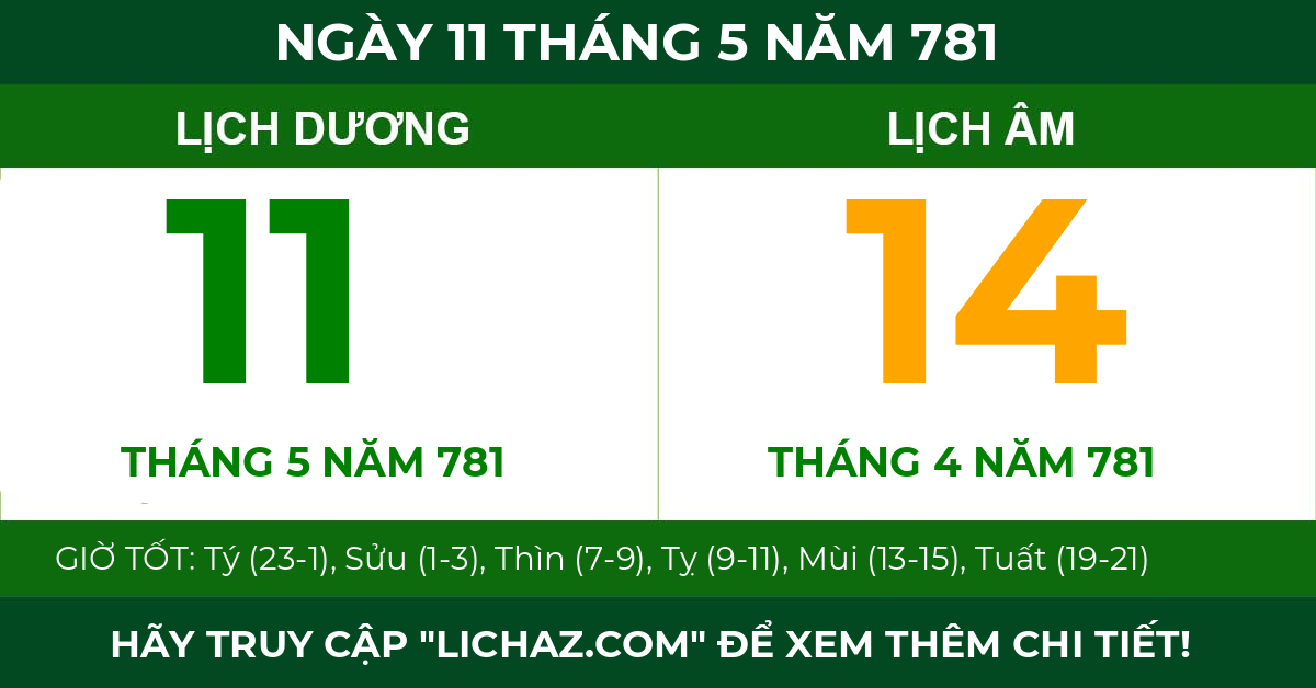 lịch âm ngày 11 tháng 5 năm 781