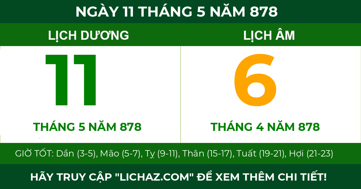 lịch âm ngày 11 tháng 5 năm 878