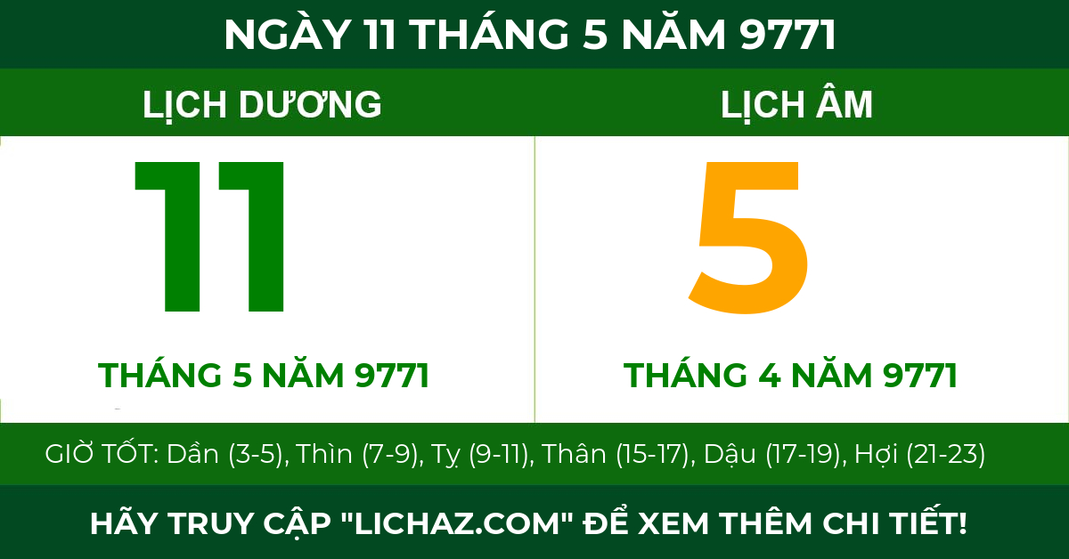 lịch âm ngày 11 tháng 5 năm 9771
