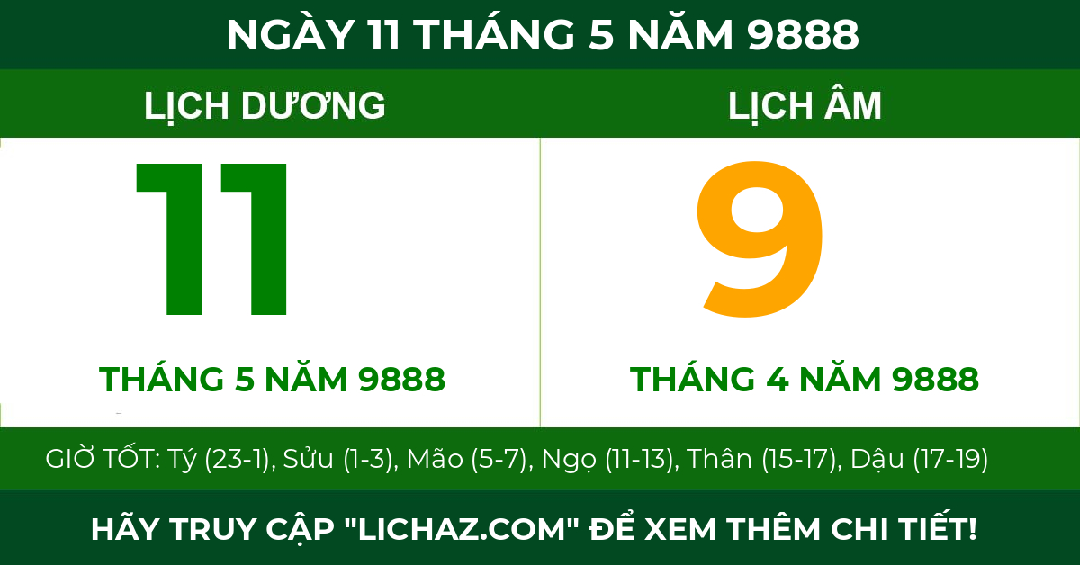 lịch âm ngày 11 tháng 5 năm 9888