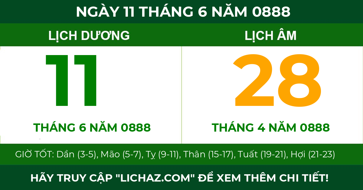 lịch âm ngày 11 tháng 6 năm 0888