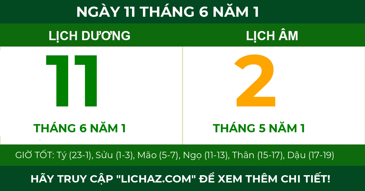 lịch âm ngày 11 tháng 6 năm 1