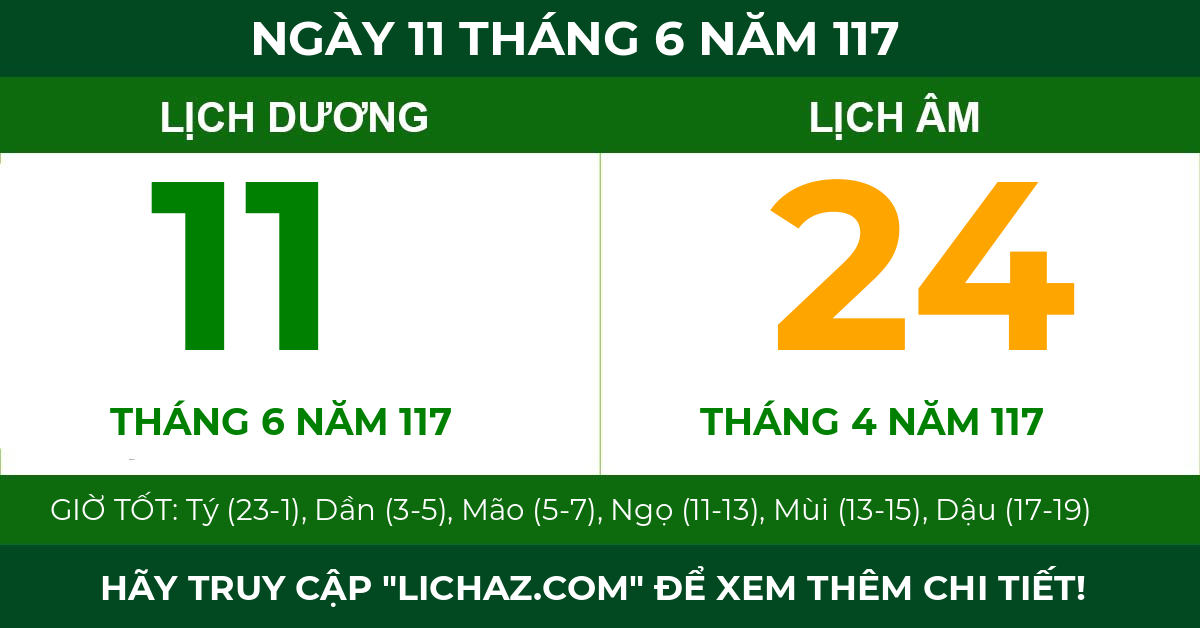 lịch âm ngày 11 tháng 6 năm 117