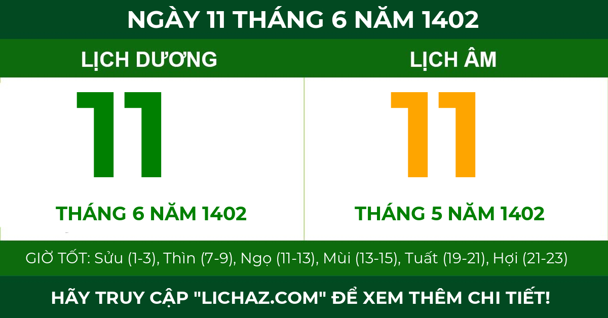 lịch âm ngày 11 tháng 6 năm 1402